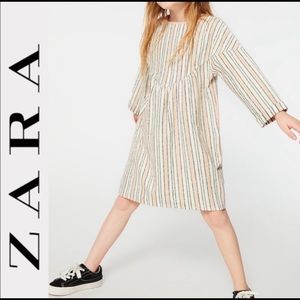 Zara girls dress pink, black, ecru stripe sz.6